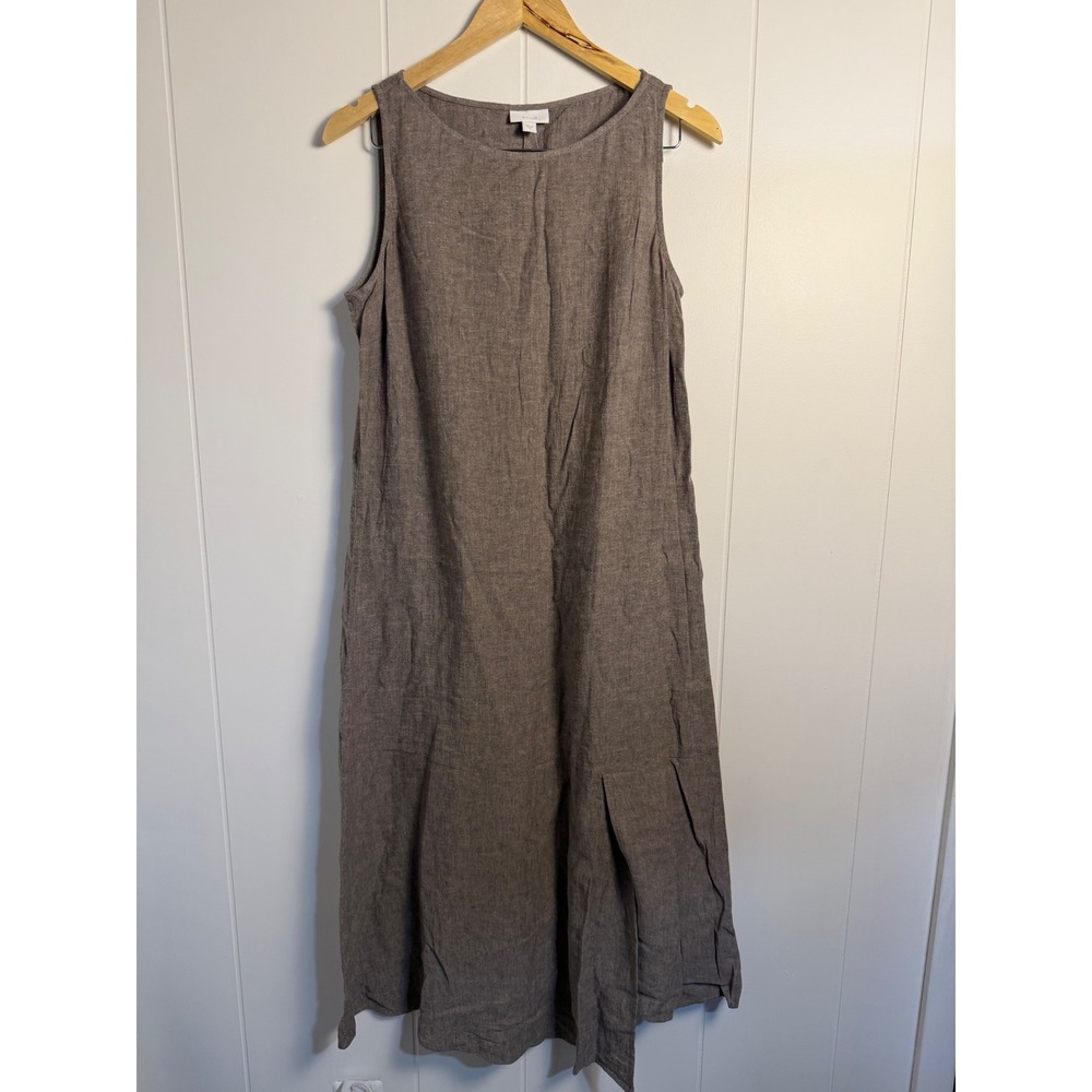 J.Jill Pure Jill Fall Dress S Bark Brown Linen Blend Sleeveless Midi Pockets